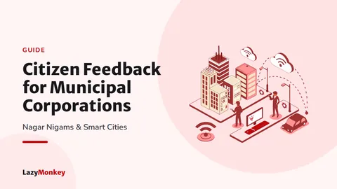 Illustration of a smart city with connected buildings, citizens and a feedback dashboard