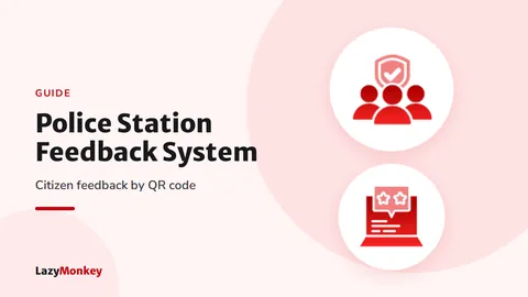 Icons of citizens and a feedback form with star ratings for police station feedback