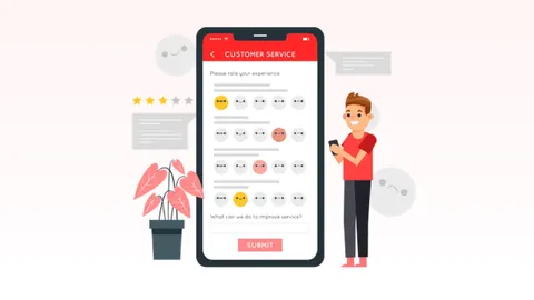 Shopper rating a mall service on a mobile feedback form