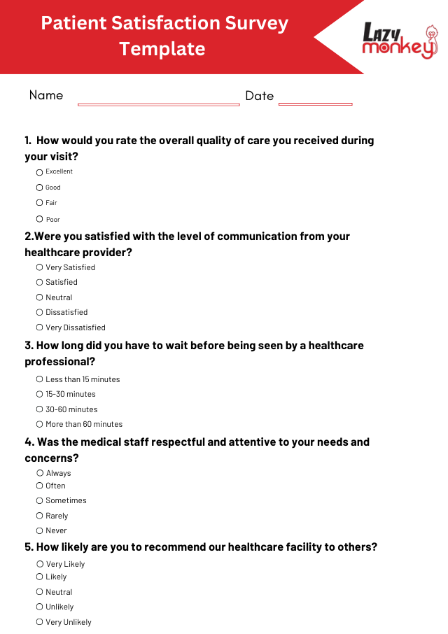 Patient Satisfaction Survey Form