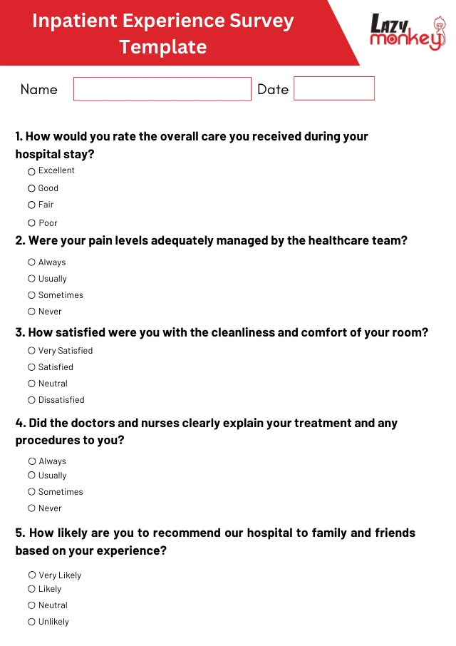 Inpatient Experience Survey Form