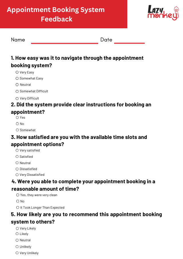 Appointment Booking System Feedback Form