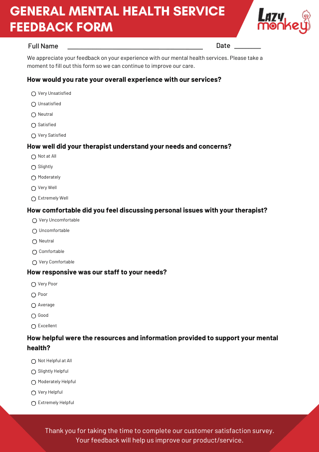 Mental Health Service Feedback Form