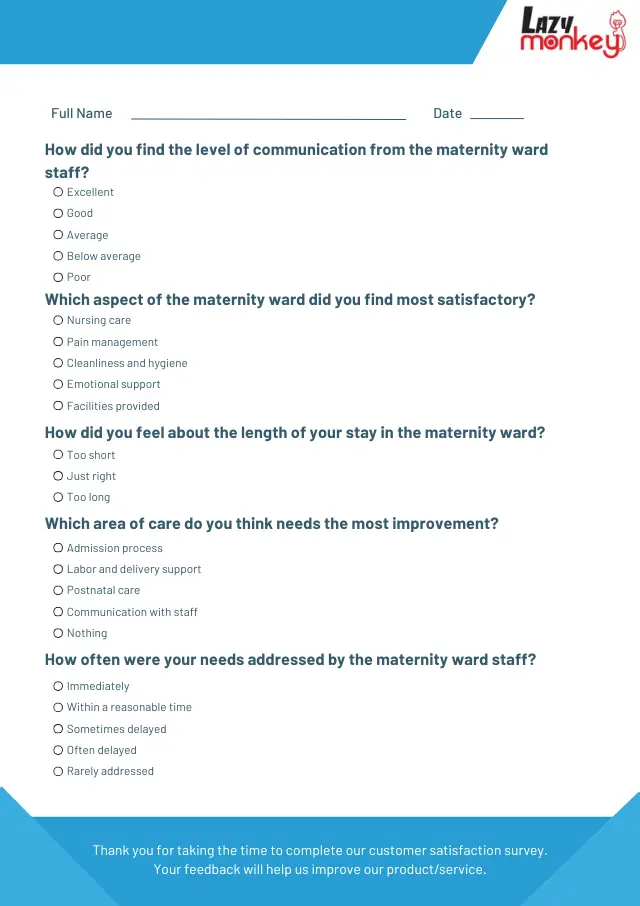 Maternity Ward Feedback Form