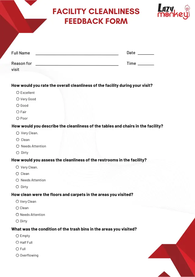 Facility Cleanliness Feedback Form