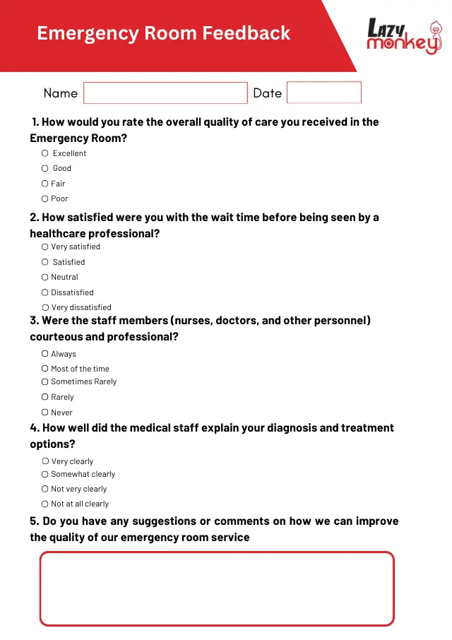 Emergency Room Feedback Form