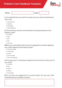 Pediatric care feedback template